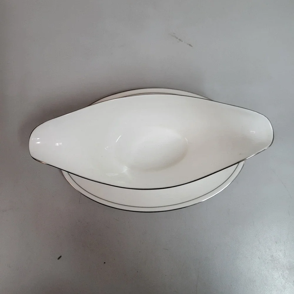 Royal Doulton‎ Tiara Gravy Boat and Saucer Silver Rim English Fine Bone China